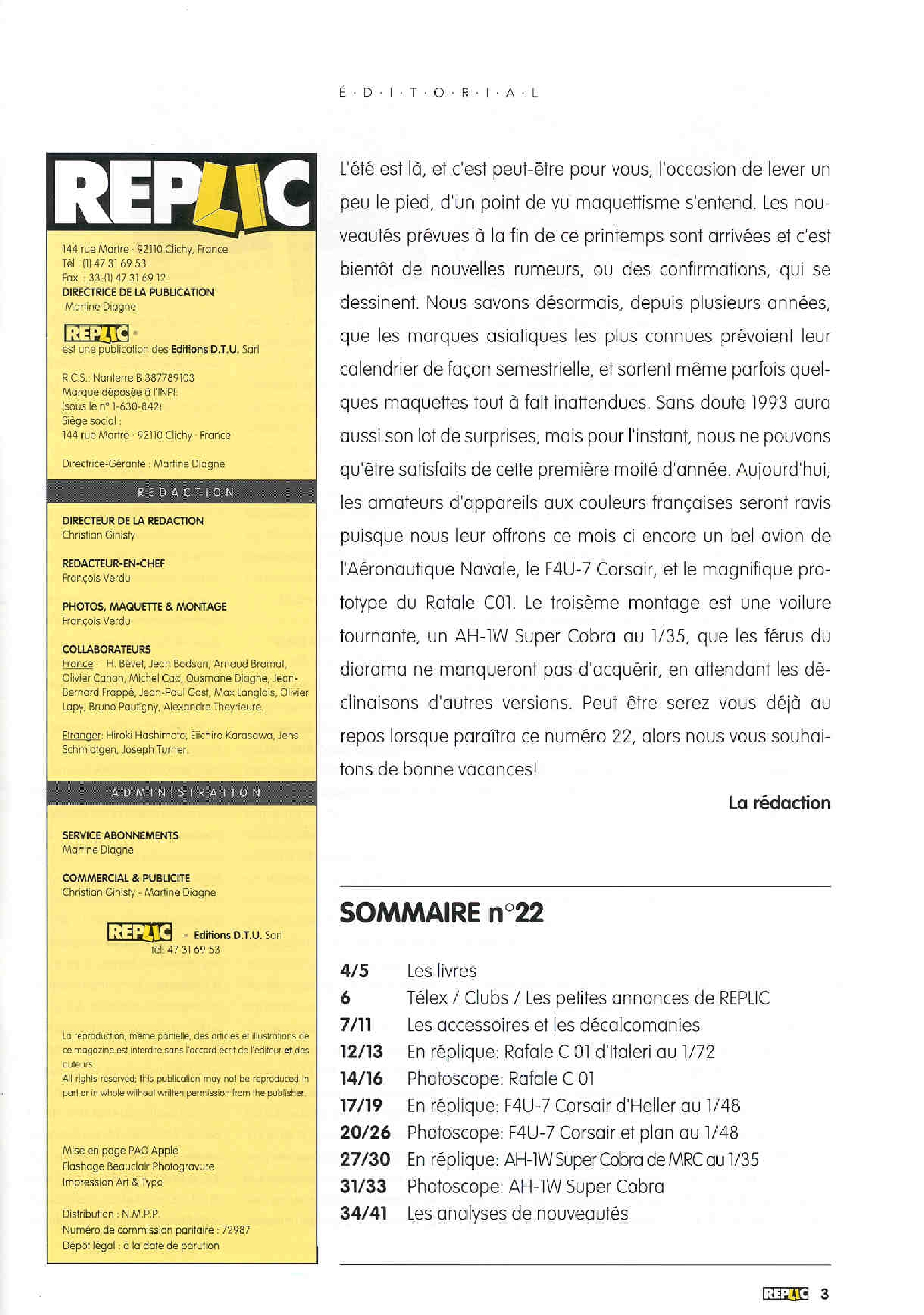 Replic 022 - F-4U-7 Corsair, Rafale C01, AH-1W Super Cobra